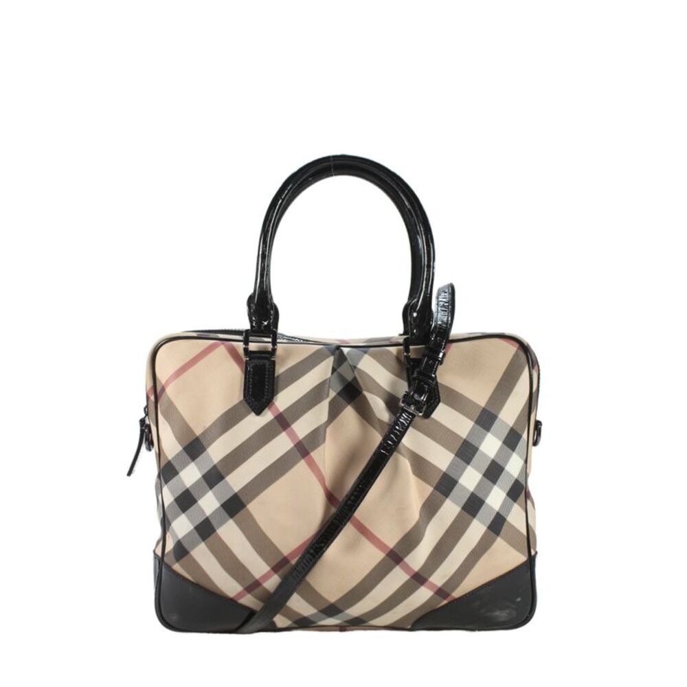 Burberry Womens Double Handle Zip Top Nova Check Coated Canvas Handbag Brown